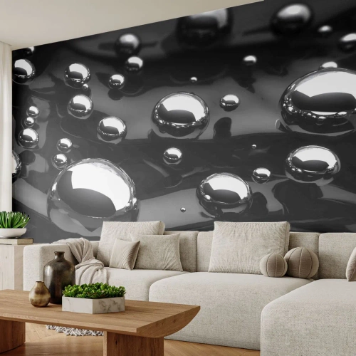 Fototapet Premium Sand - Fra de sorte dybder - Abstraktion, Krom bolde, 3D - 350x256 cm