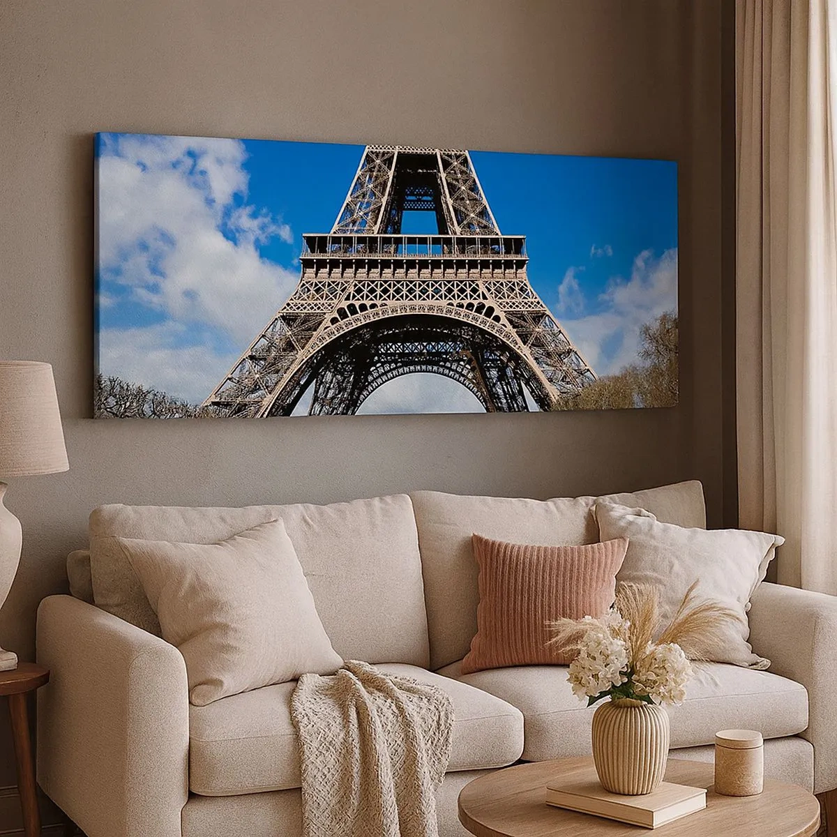 Lærredstryk - Billede på lærred - Hele Paris ved hendes fødder - 100x40 cm
