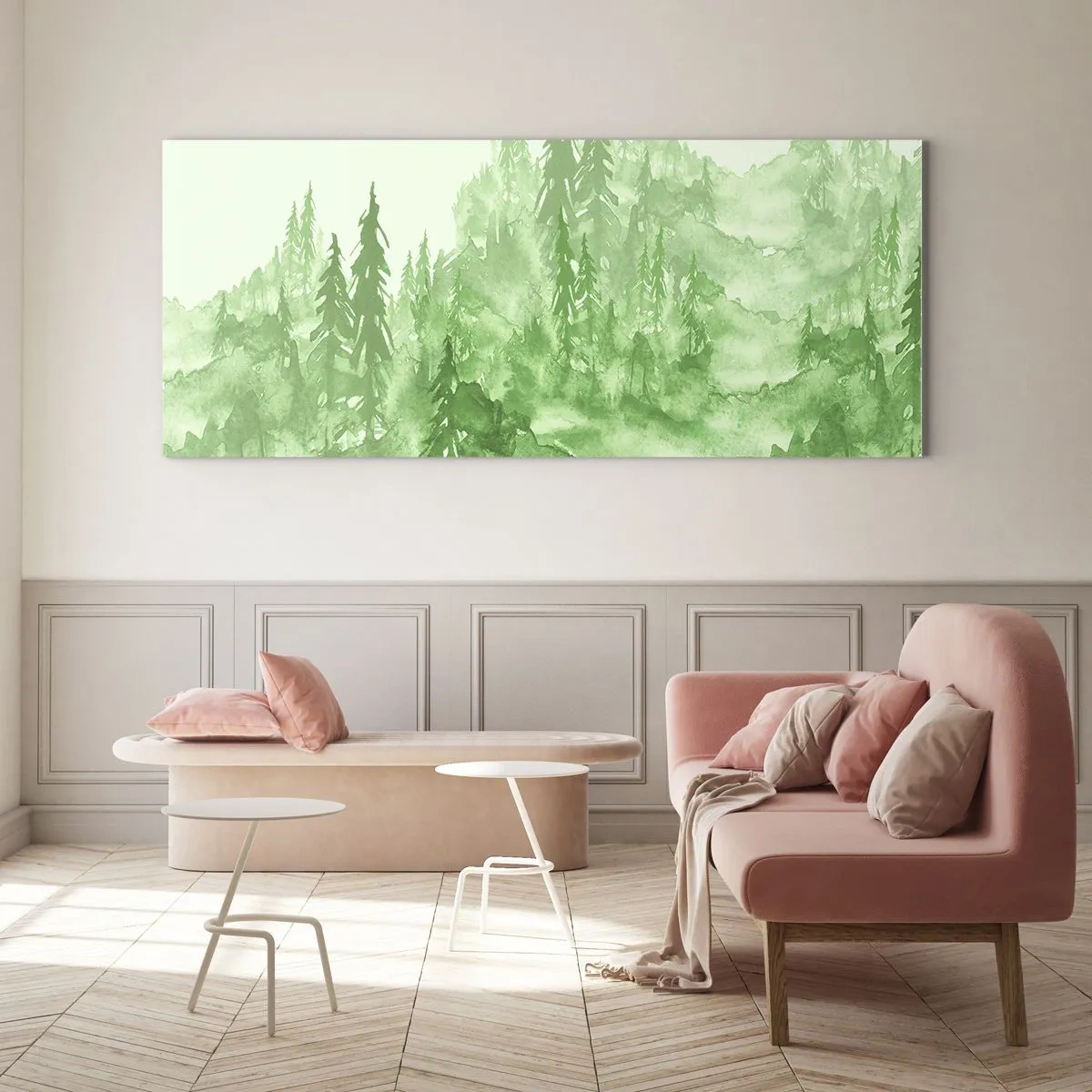 Billede på glas - Sløret af grøn tåge - 120x50 cm