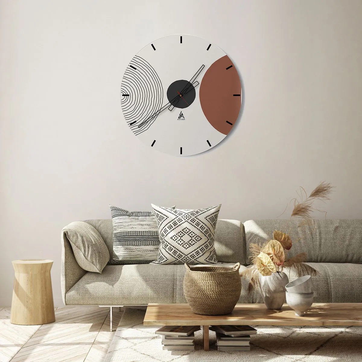 Vægur, Uret - Koncentriske linjer og geometriske cirkler i kontrast - 30x30cm - I rampelyset - Moderne vægdekoration til stue, køkken og soveværelse ARTTOR