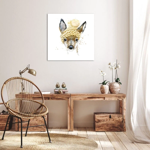 Lærredstryk - Billede på lærred - Til vinter i en sneklædt skov - 70x70 cm