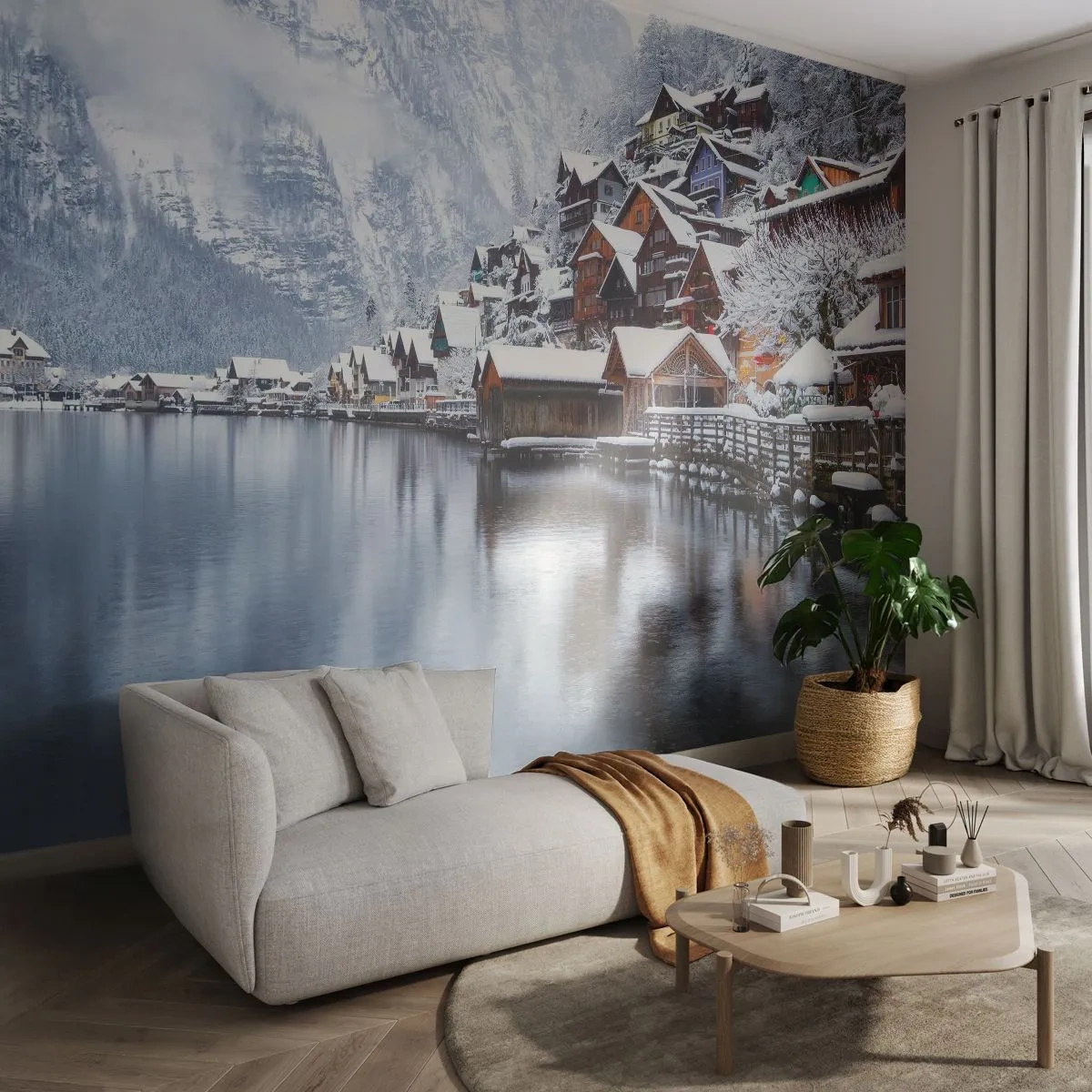 Fototapet Premium Sand - I en vinterdekoration - Landskab, Bjergbebyggelse, Vinter - 250x175 cm