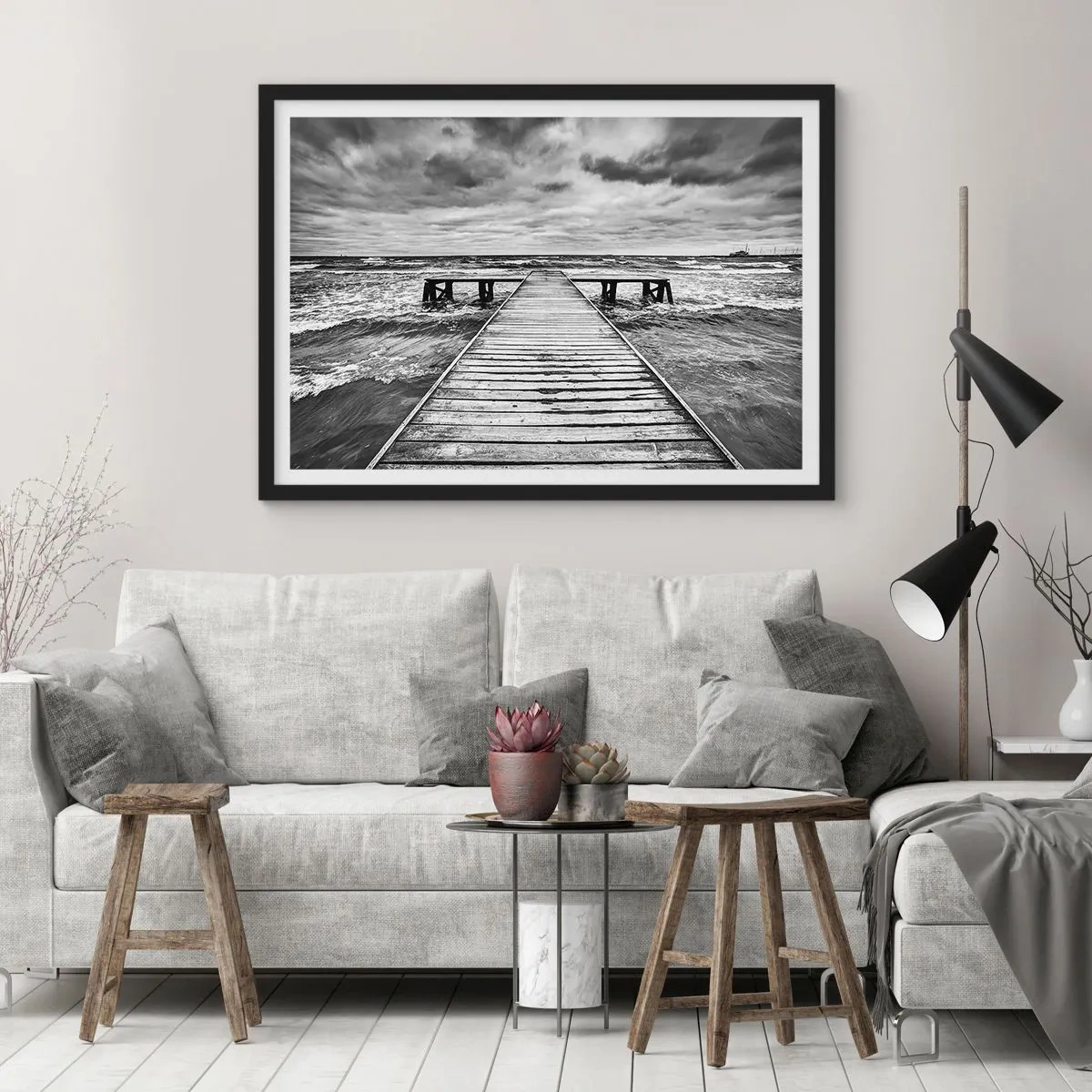 Plakat i sort ramme - Jeg venter på, at vinden blæser væk... - 100x70 cm