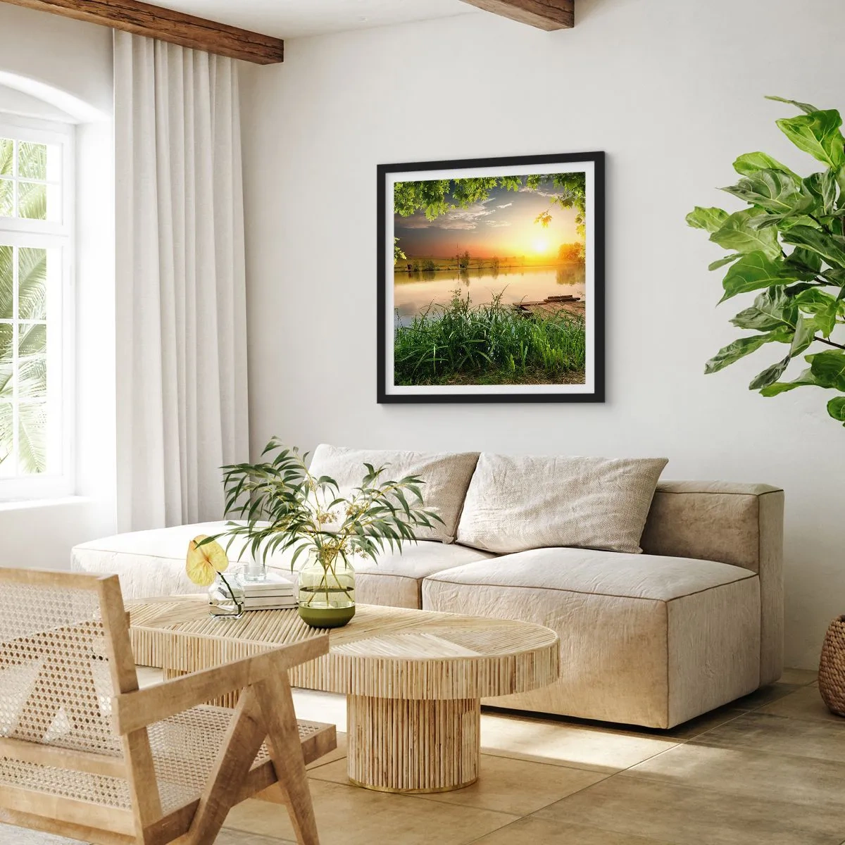 Plakat i sort ramme - Landskab i en grøn ramme - 30x30 cm