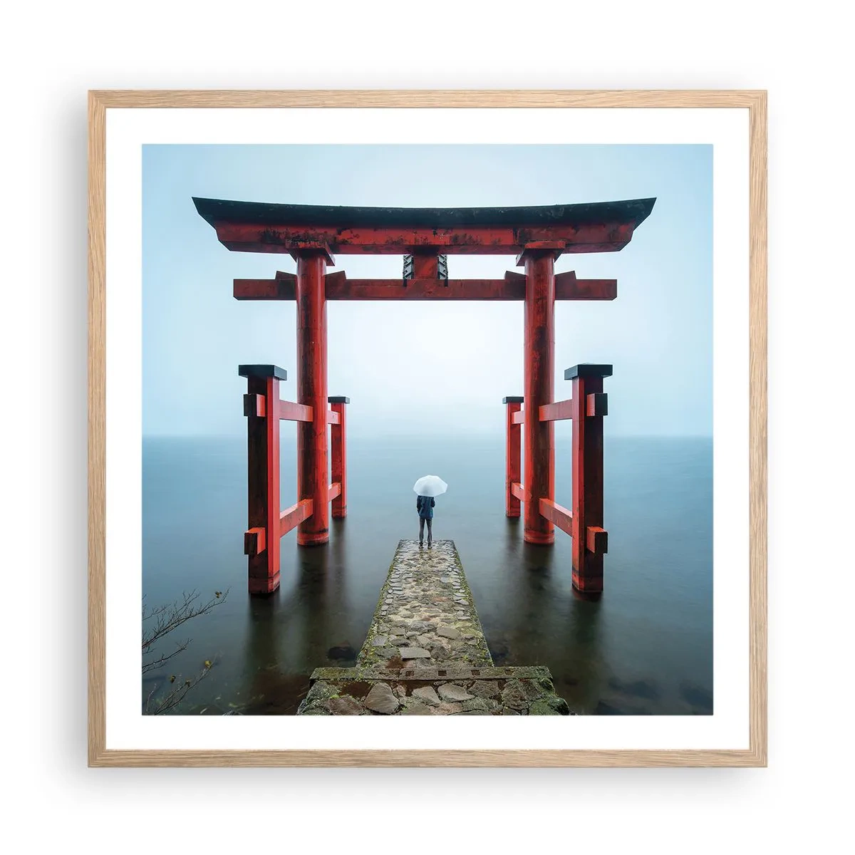 Plakat i ramme af lyst egetræ - Japansk drømmeri - 60x60 cm