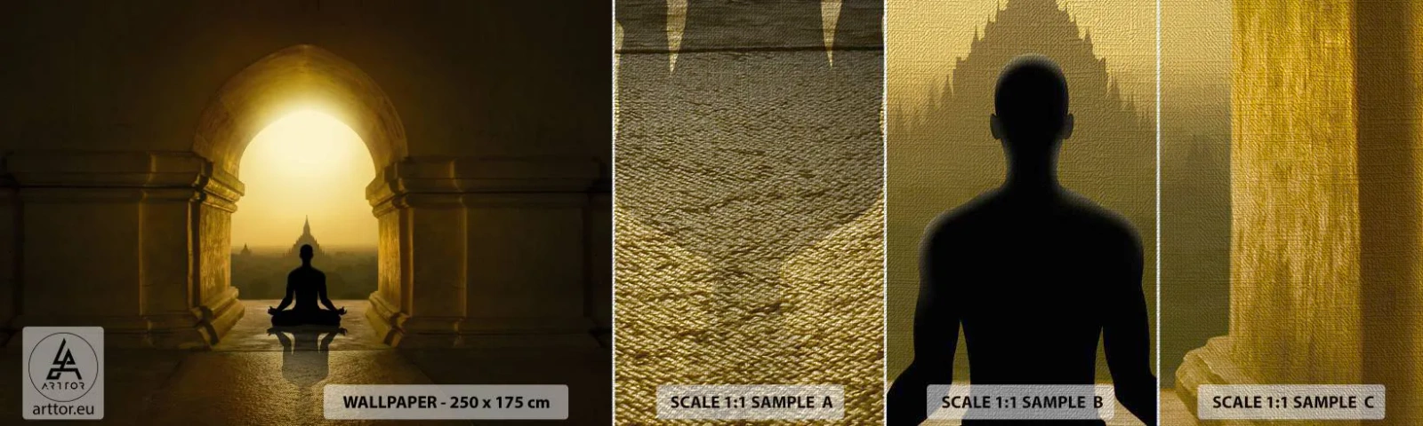 Prøve Fototapet Premium Canvas - Fuldkommen harmoni - Meditation, Tempel, Buddha - 100x30 cm