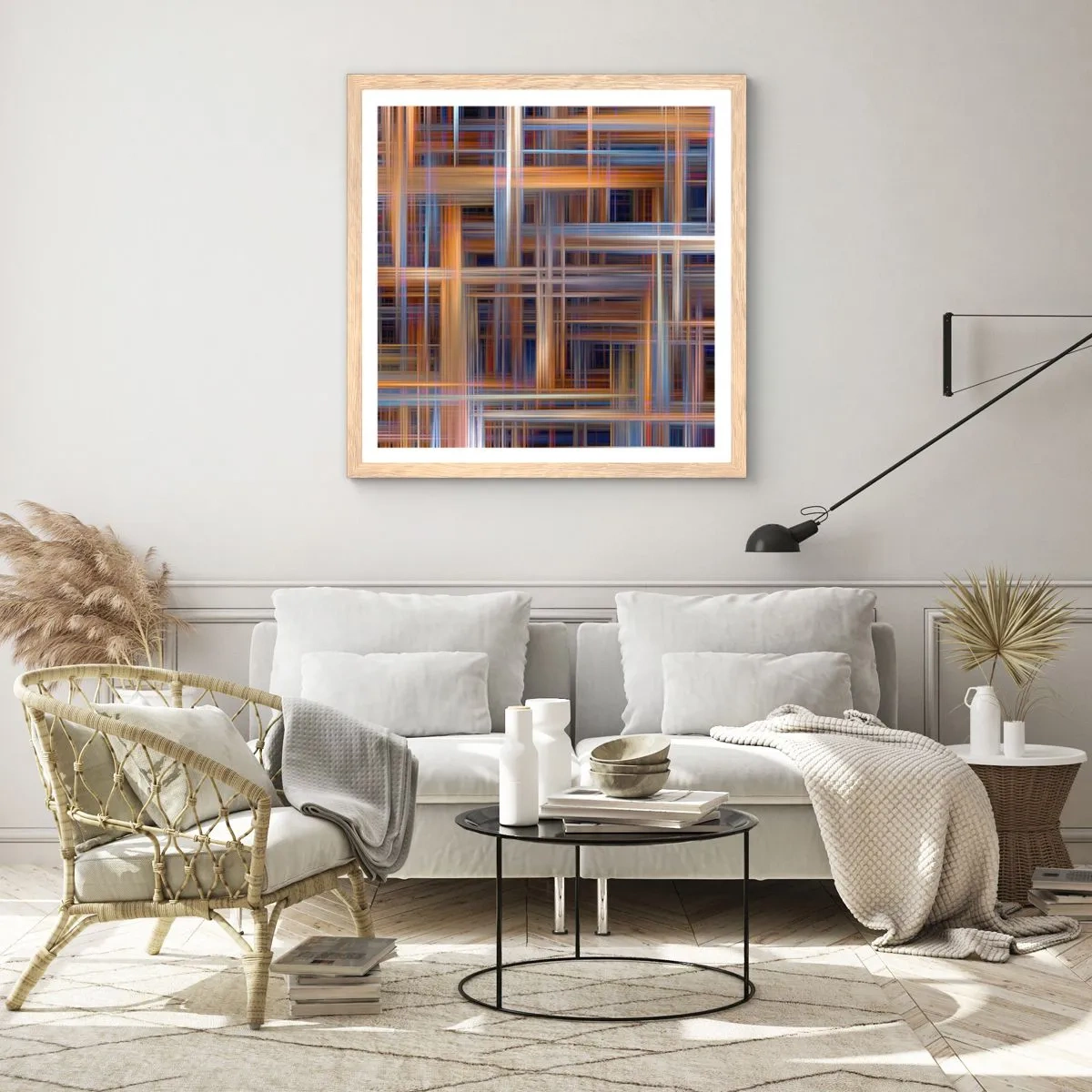 Plakat i ramme af lyst egetræ - Vævet af lys - 60x60 cm