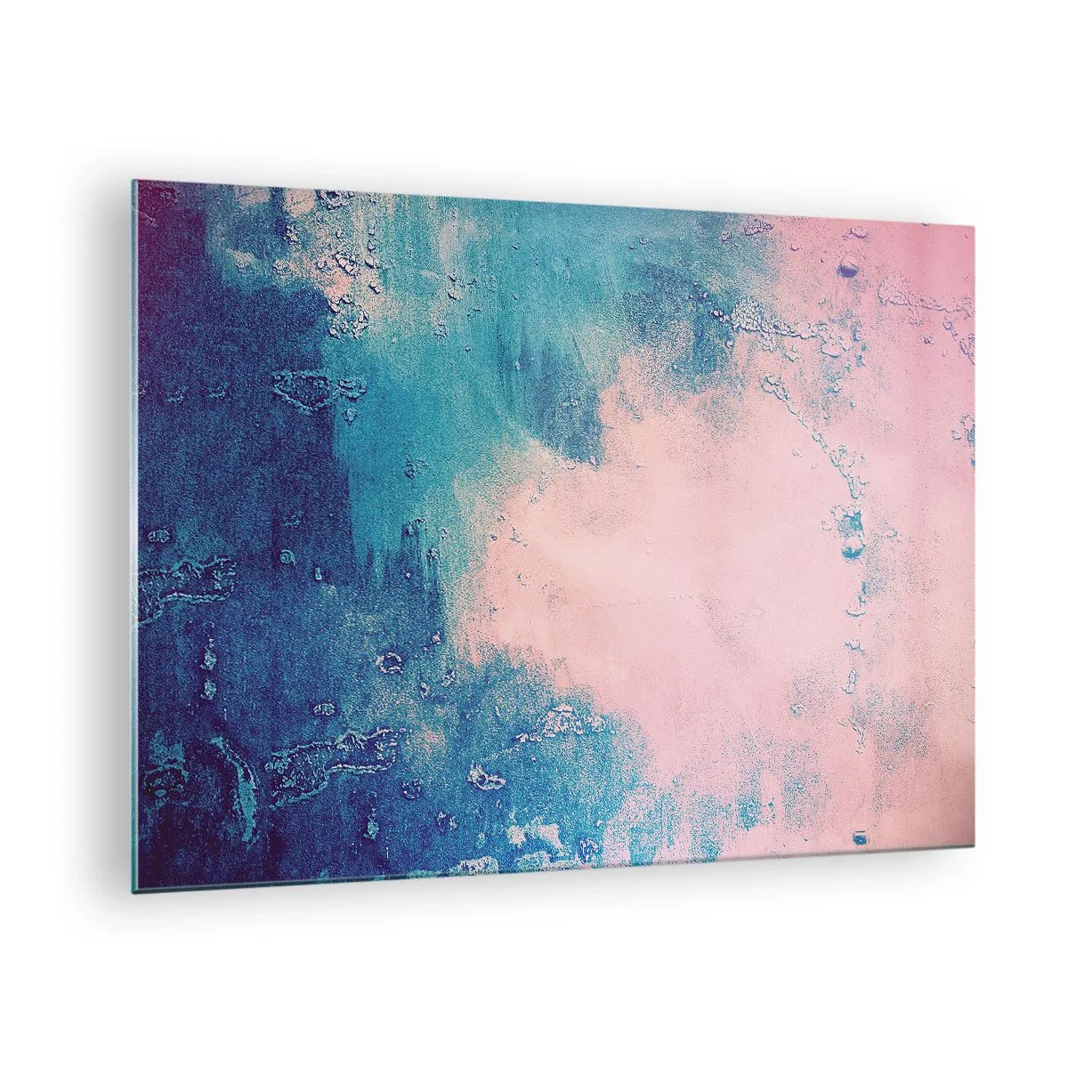 Billede på glas - En abstrakt kombination af blå og pulverrosa med tekstur - 70x50cm - Blå omfavnelse - Moderne vægdekoration til stue og soveværelse ARTTOR