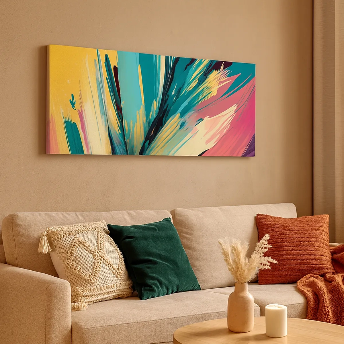 Lærredstryk - Billede på lærred - Komposition - en eksplosion af glæde - 30x30 cm