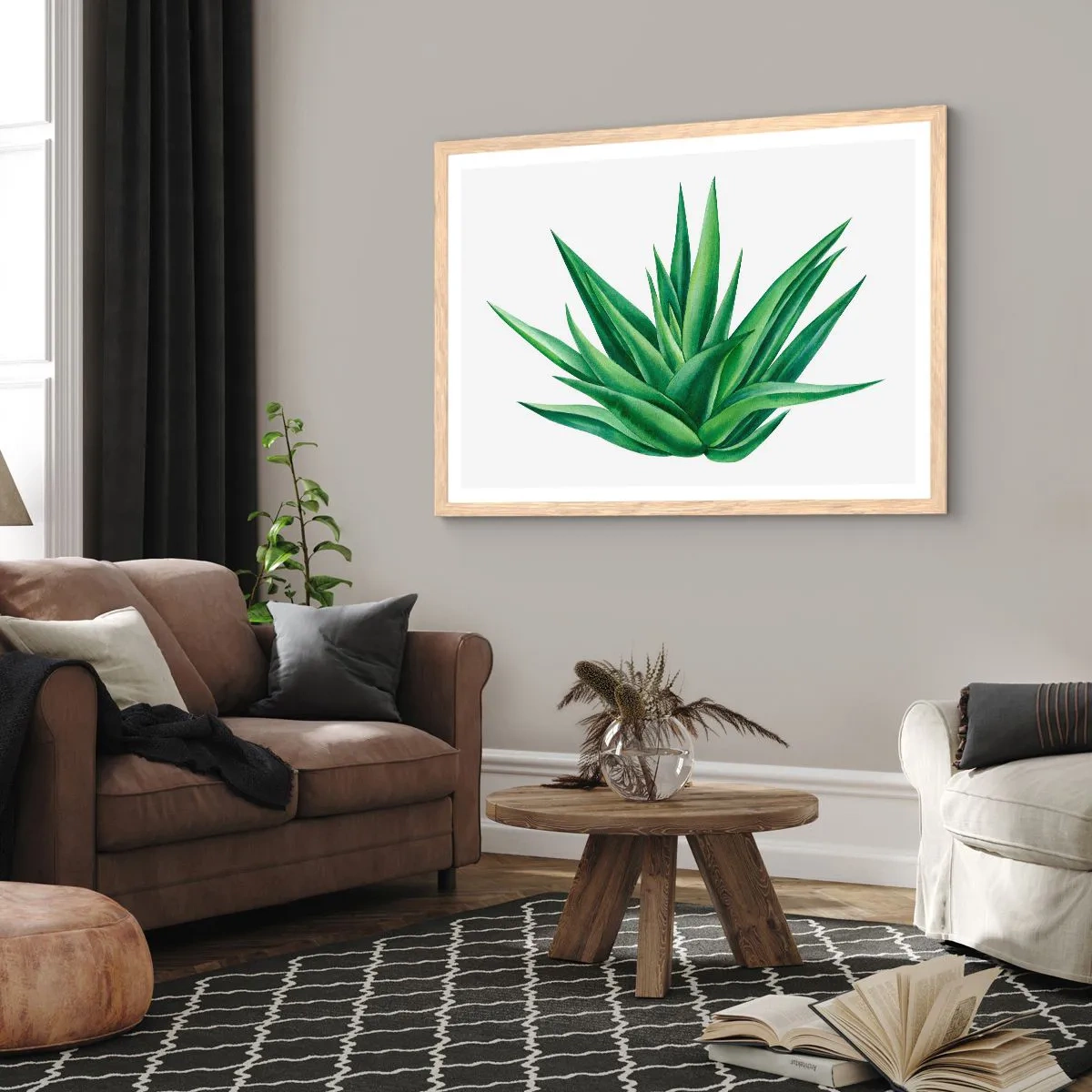 Plakat i ramme af lyst egetræ - Grøn - styrke - liv - 100x70 cm