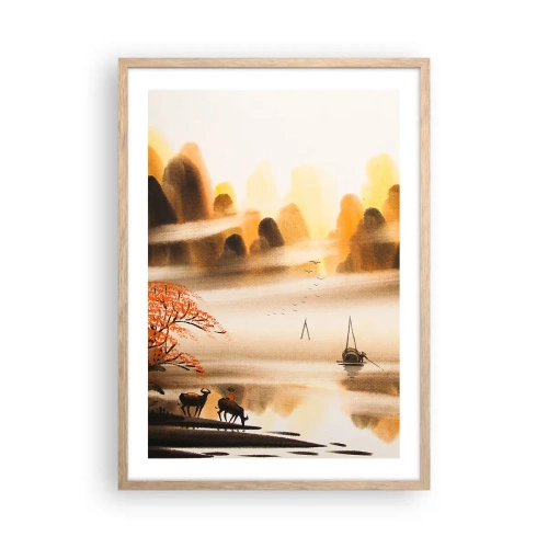 Plakat i ramme af lyst egetræ - Længere væk end det fjerne Østen - 50x70 cm