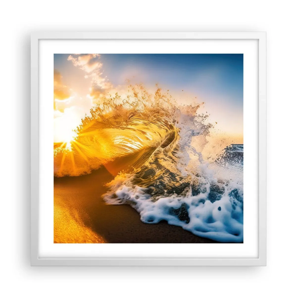 Plakat i hvid ramme - Leg på sandet - 50x50 cm