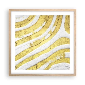 Plakat i ramme af lyst egetræ - Sammensætning i hvidt og guld - 50x50 cm