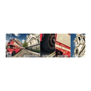 Prøve Fototapet Selvklæbende Deluxe Sticker - Gade i London i grå og rødt - By, London, Rød bus - 100x30 cm