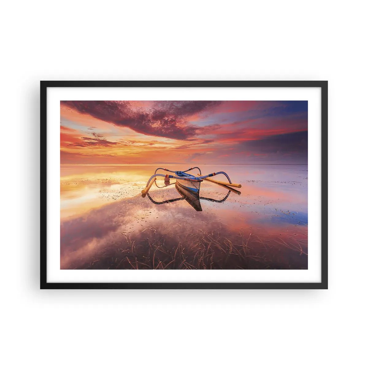 Plakat i sort ramme - Roen ved en tropisk aften - 70x50 cm