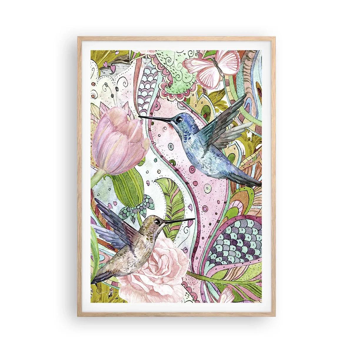 Plakat i ramme af lyst egetræ - Forviklet i vinstokkene - 70x100 cm