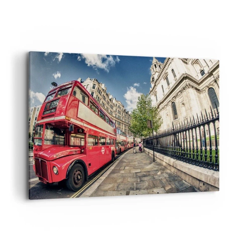 Lærredstryk - Billede på lærred - Gade i London i grå og rødt - 120x80 cm