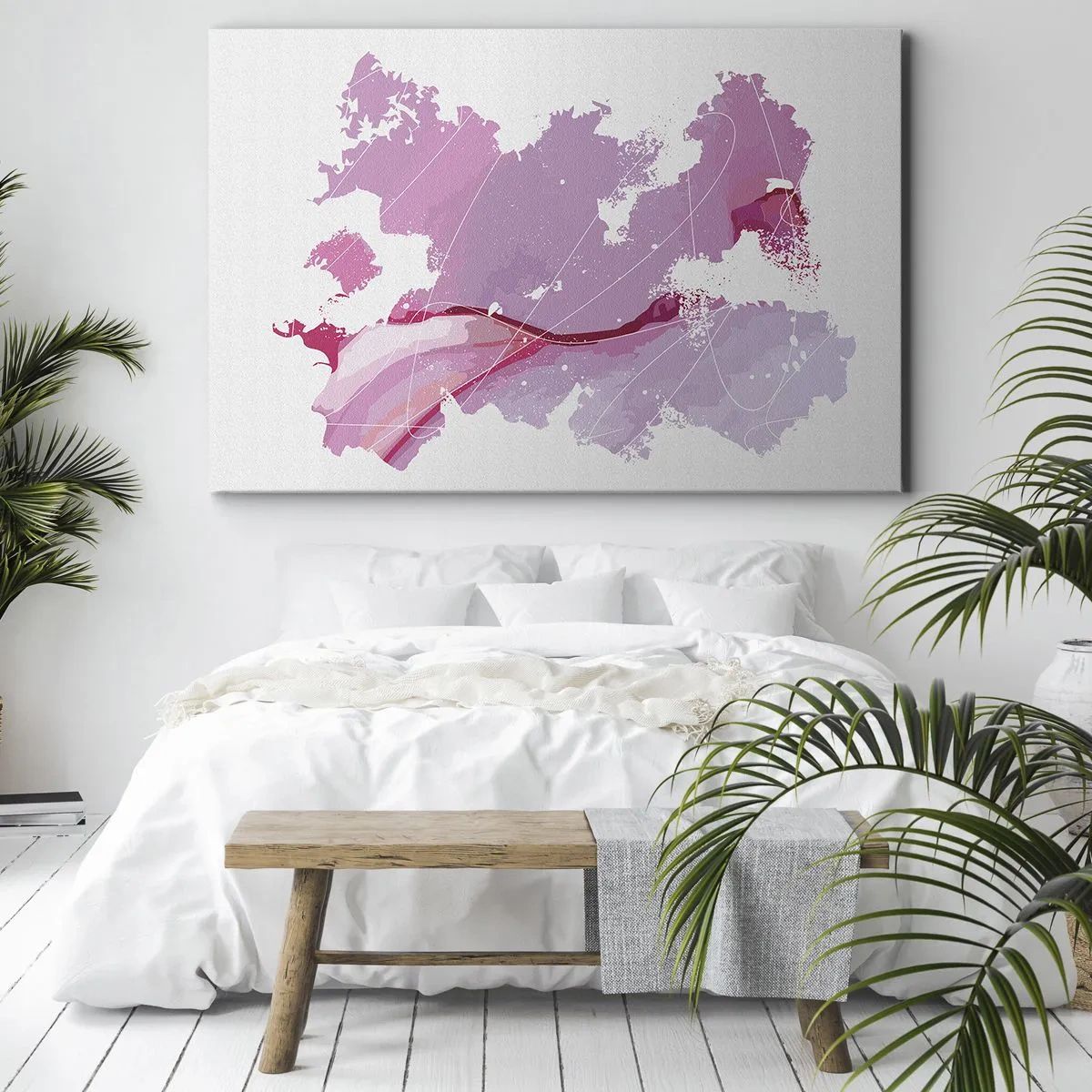 Lærredstryk - Billede på lærred - Abstrakt verdenskort i lyserøde nuancer - 70x50cm - Kort over en lyserød verden - Moderne vægdekoration til stue og soveværelse ARTTOR