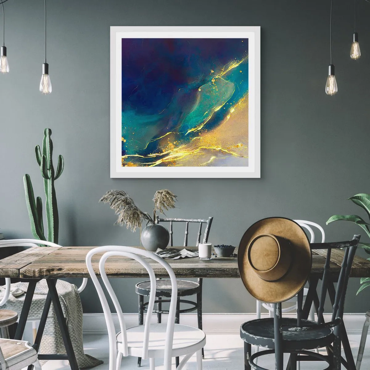 Plakat i hvid ramme - Gylden marsk - 40x40 cm