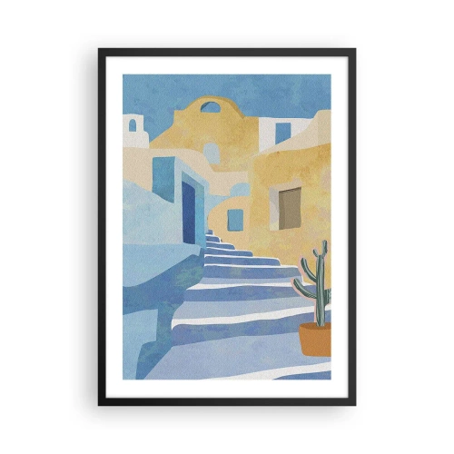 Plakat i sort ramme - Middelhavsarkitektur i pastelfarver - 50x70cm - En dag i en arabisk by - Moderne vægdekoration til stue og soveværelse ARTTOR