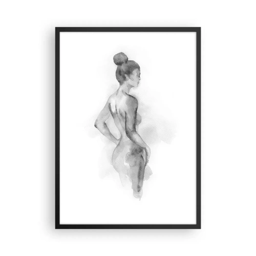 Plakat i sort ramme - Et diskret akvarelportræt af en kvinde i grå nuancer. - 50x70cm - Smukt som et maleri - Moderne vægdekoration til stue og soveværelse ARTTOR