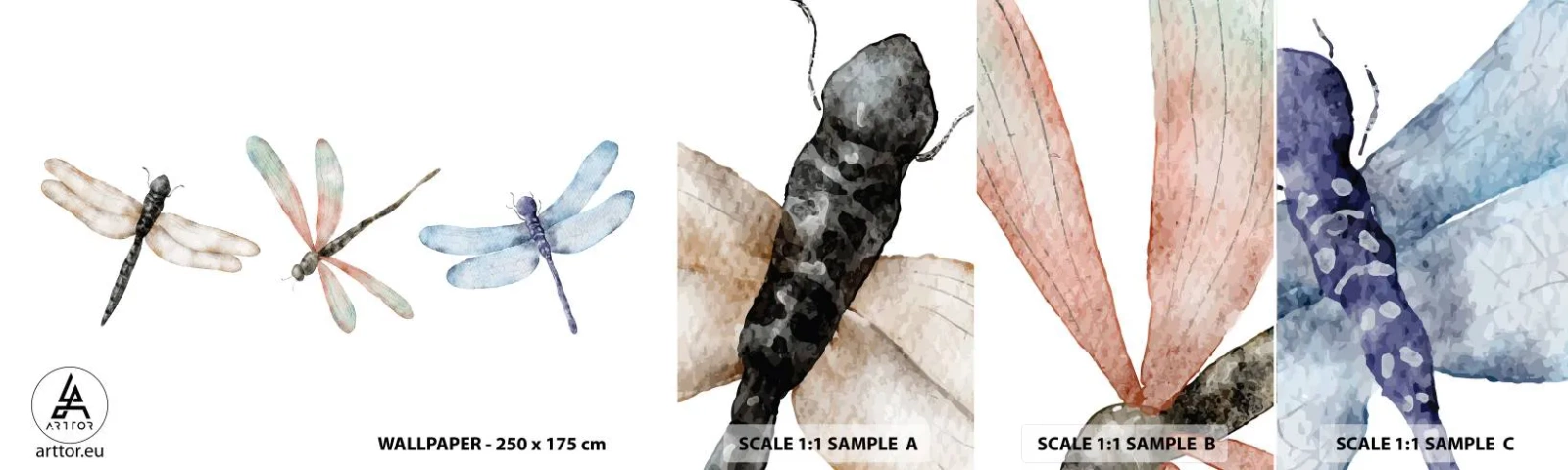 Prøve Fototapet Selvklæbende Deluxe Sticker - Vægtløse guldsmede - Insekter, Minimalistisk, Vægtige - 100x30 cm