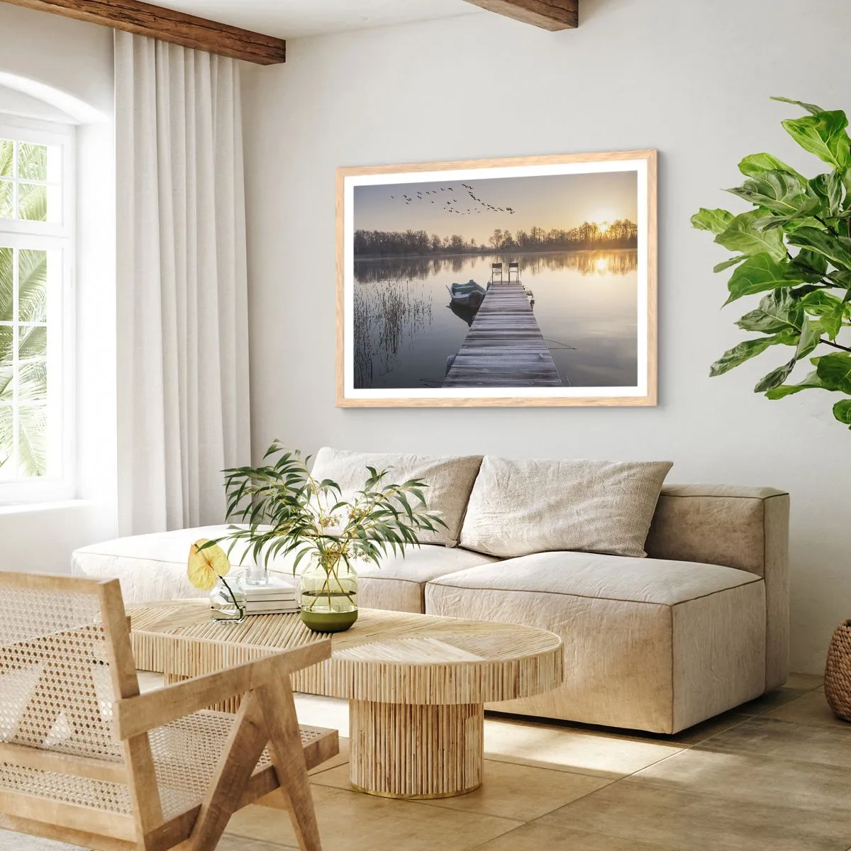 Plakat i ramme af lyst egetræ - Jeg kommer tilbage om et stykke tid - 91x61 cm