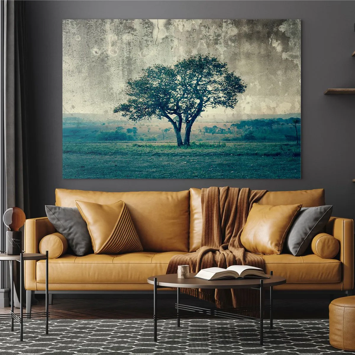 Billede på glas - Et æbletræ på en blå membran? - 100x70 cm