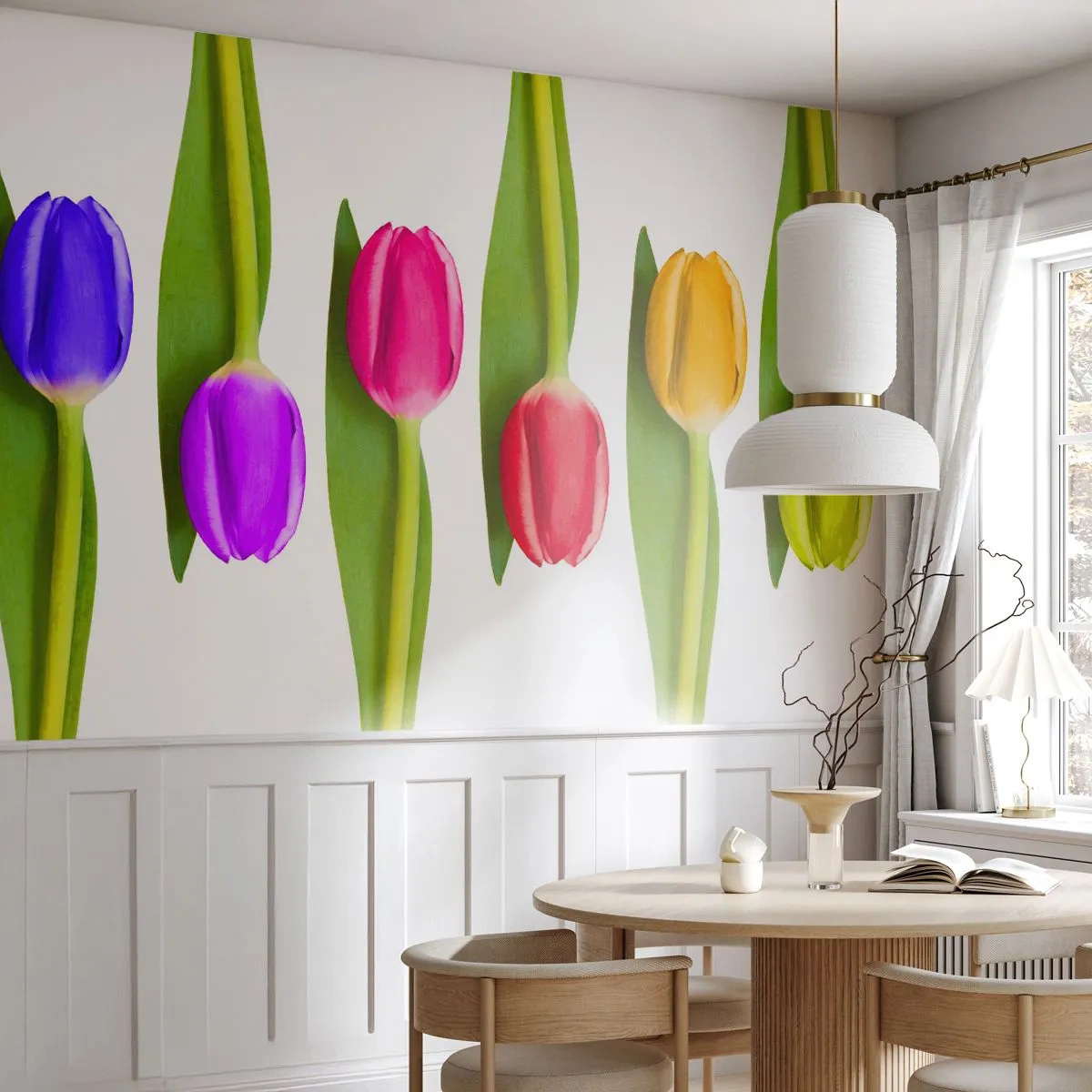 Fototapet Premium Sand - Regnbuesammensætning - Blomster, Tulipaner, Natur - 100x70 cm