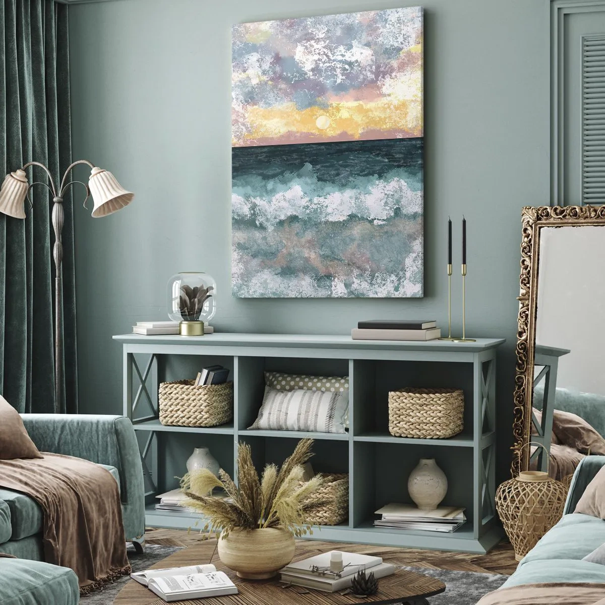 Lærredstryk - Billede på lærred - Vand, lys, luft - 55x100 cm