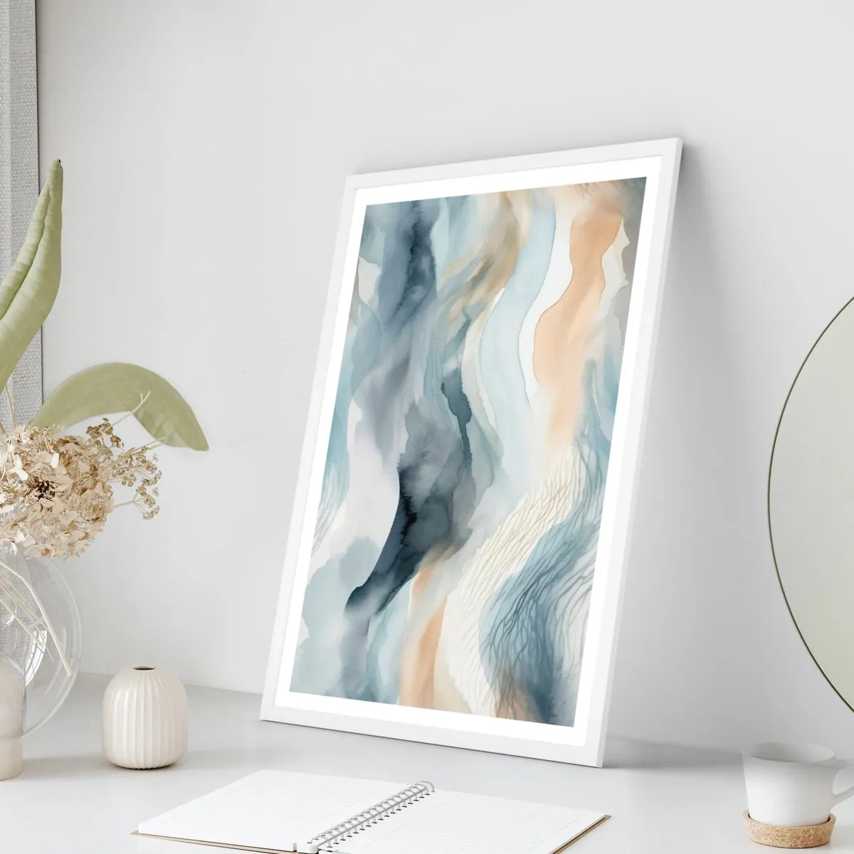 Plakat i hvid ramme - Abstraktion af sne og tåge - 40x50 cm