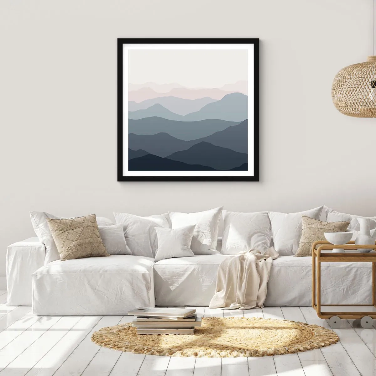 Plakat i sort ramme - Bølger af bjerge - 30x30 cm