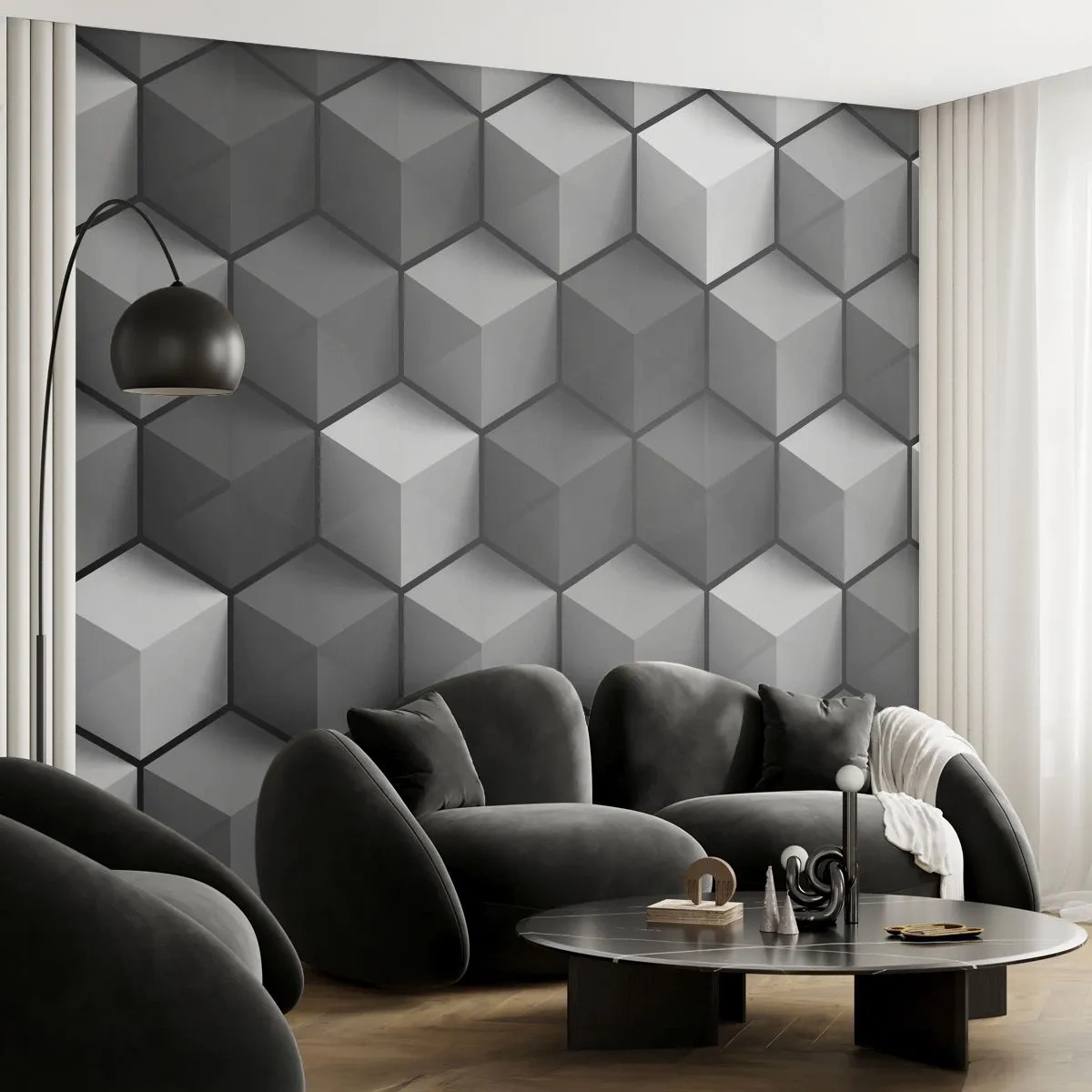 Fototapet Selvklæbende Deluxe Sticker - Kubistisk puslespil - 3D, terning, Moderne - 350x256 cm