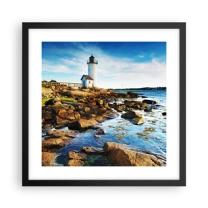 Plakat i sort ramme - Vend tilbage med glæde, jeg ser frem til - 40x40 cm