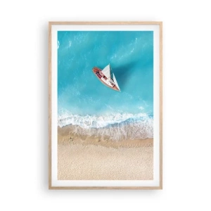 Plakat i ramme af lyst egetræ - På grænsen mellem blå og guld - 61x91 cm