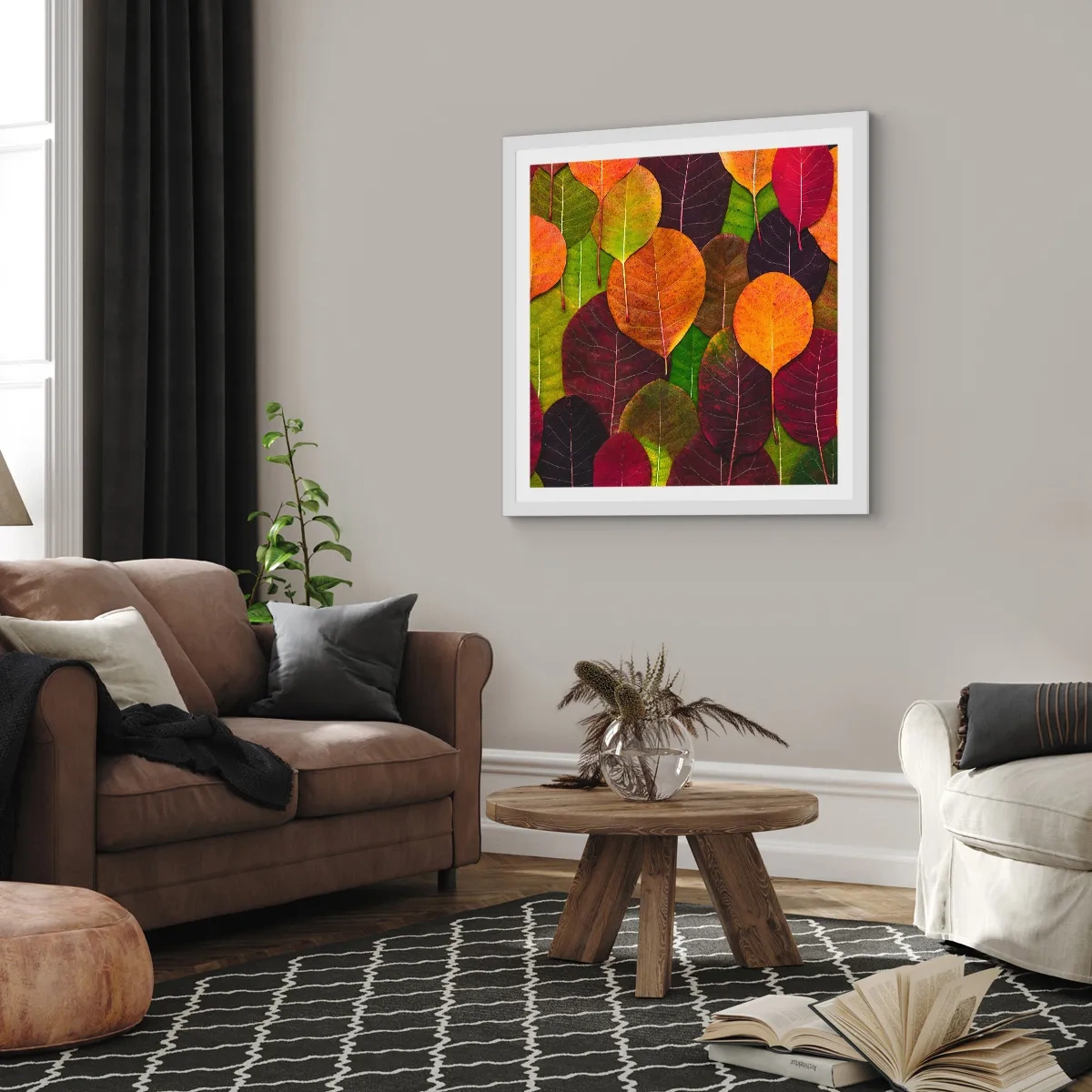 Plakat i hvid ramme - Efterårsmosaik - 40x40 cm