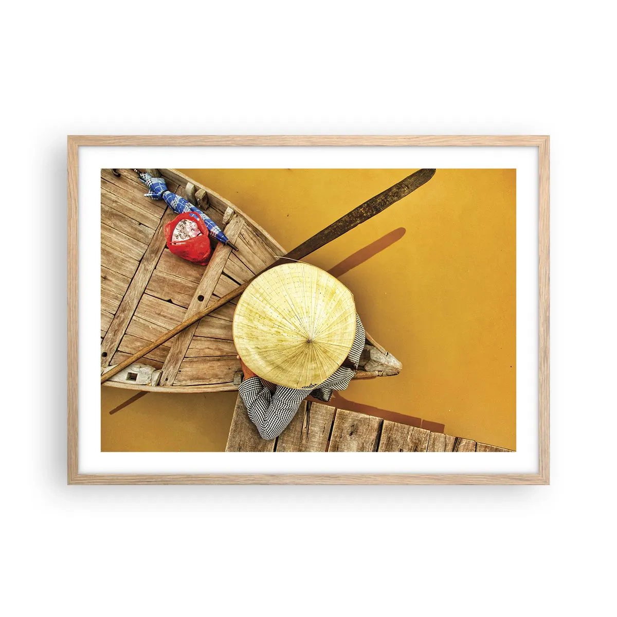 Plakat i ramme af lyst egetræ - Livet på den gule flod - 70x50 cm