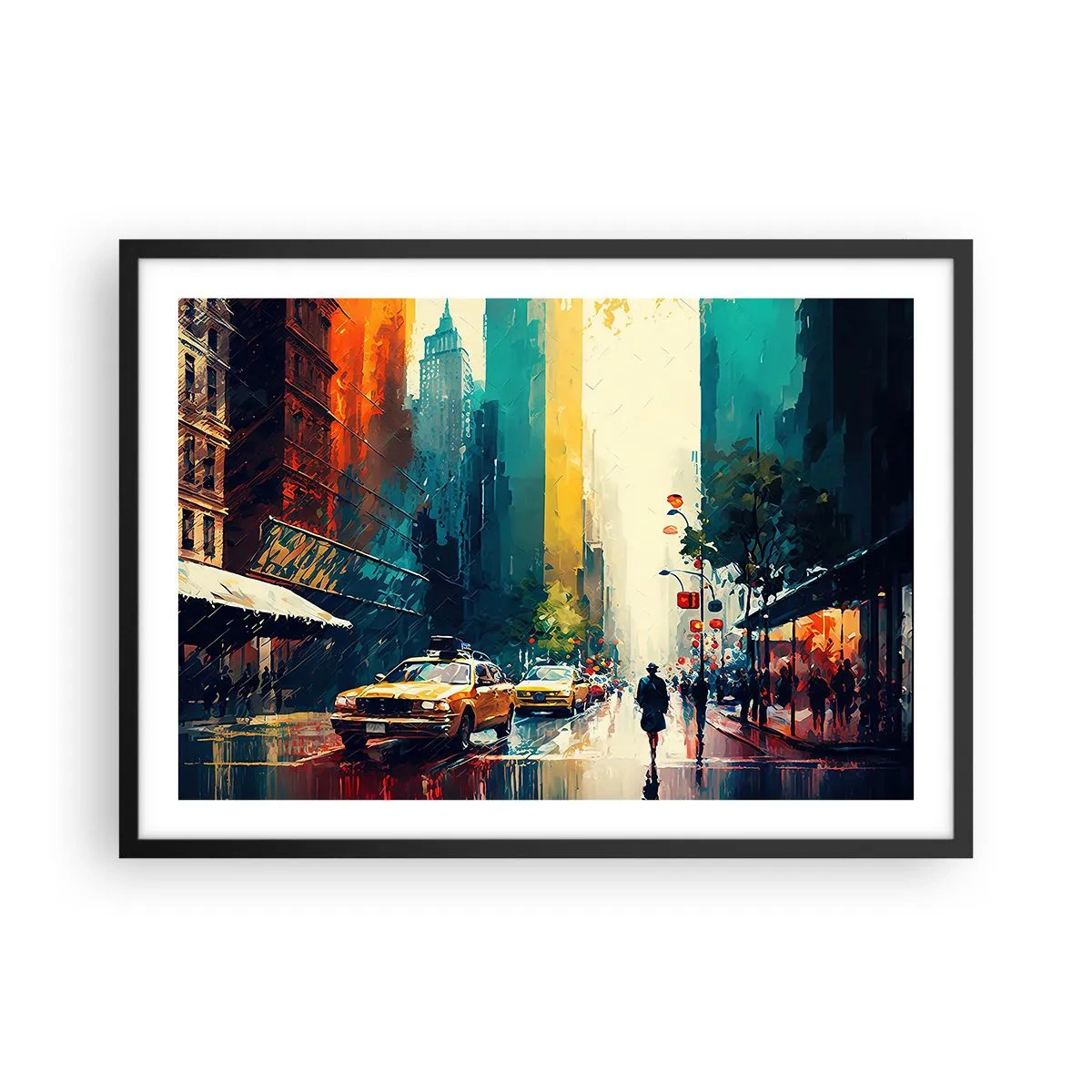 Plakat i sort ramme - New York - her er selv regnen farverig - 70x50 cm