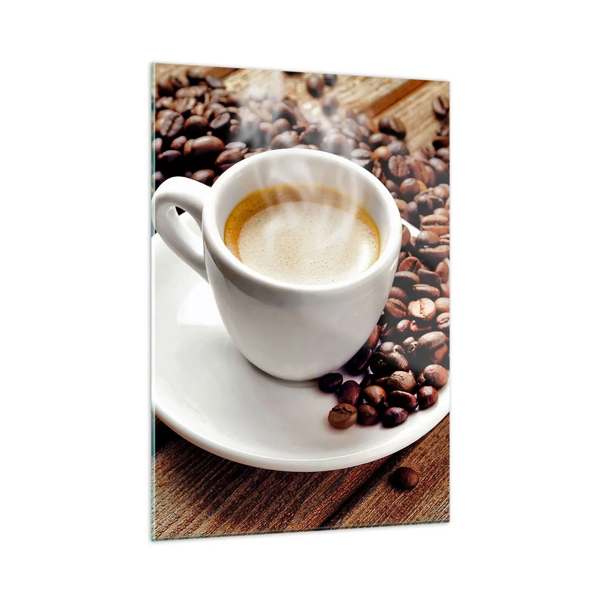 Billede på glas - Kaffe på bænken - 50x70 cm