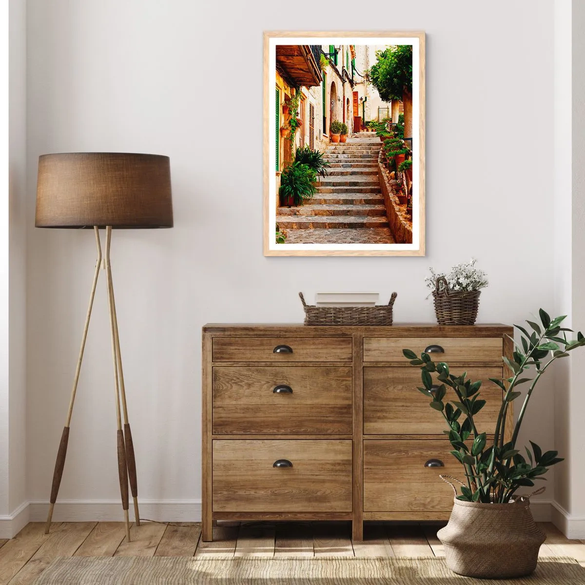 Plakat i ramme af lyst egetræ - Magien ved en spansk ferie - 50x70 cm
