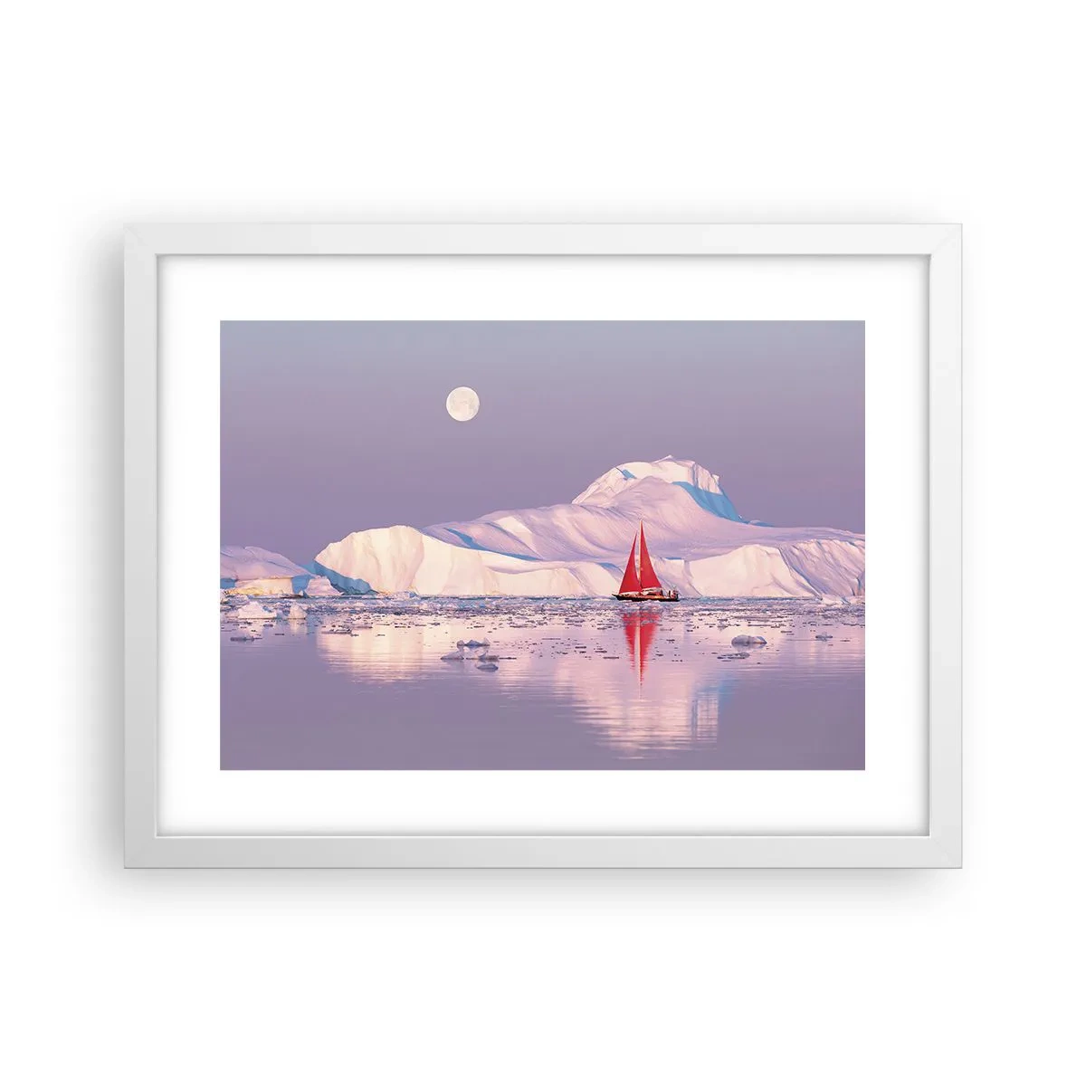 Plakat i hvid ramme - Sejlets varme, isens kulde - 40x30 cm