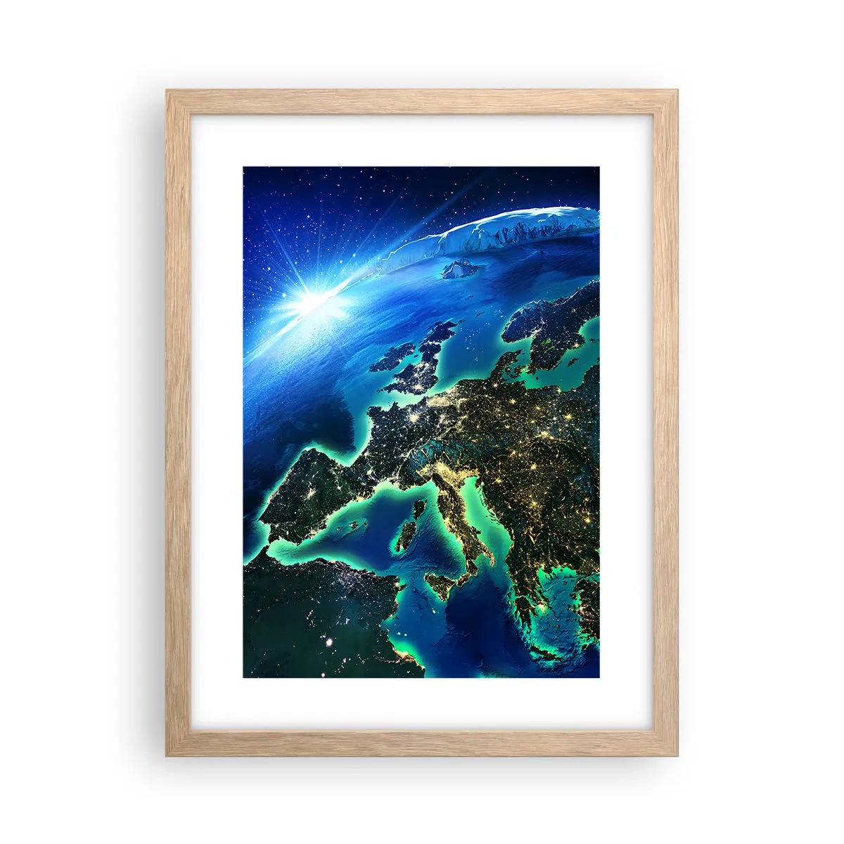 Plakat i ramme af lyst egetræ - Et funklende Europa - 30x40 cm