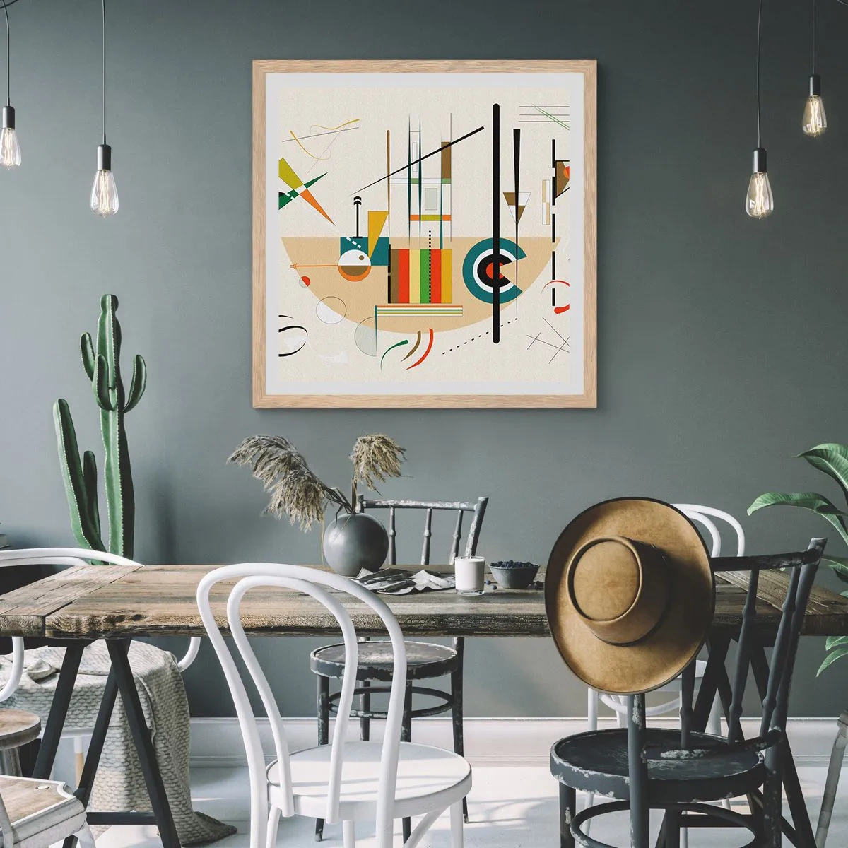 Plakat i ramme af lyst egetræ - Og verden griner - 60x60 cm