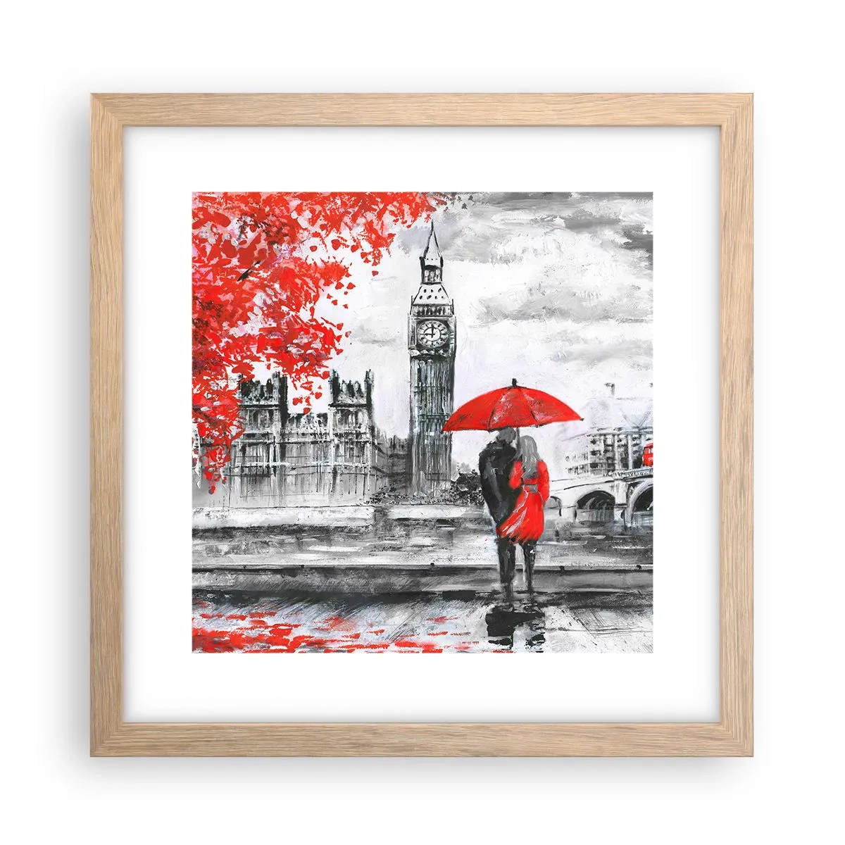 Plakat i ramme af lyst egetræ - Forelsket i London - 30x30 cm