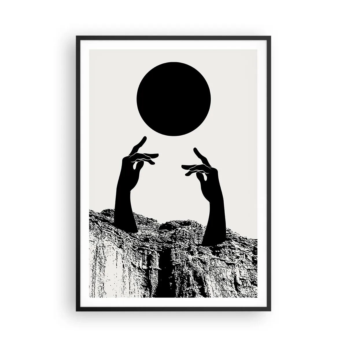 Plakat i sort ramme - Surrealistisk komposition: solen og resten - 70x100 cm