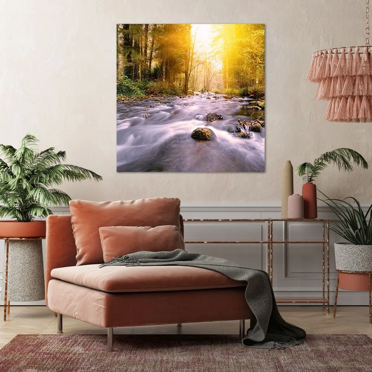 Lærredstryk - Billede på lærred - Malachit i sølv- og guldfatning - 40x40 cm