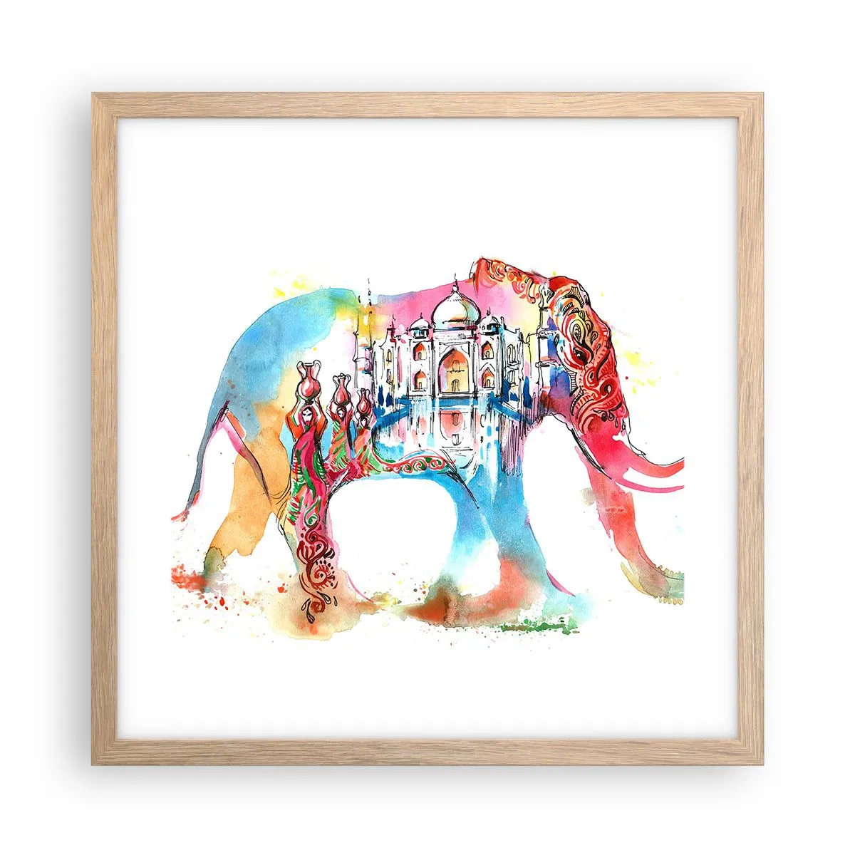 Plakat i ramme af lyst egetræ - Indien - kærlighedens aura - 40x40 cm