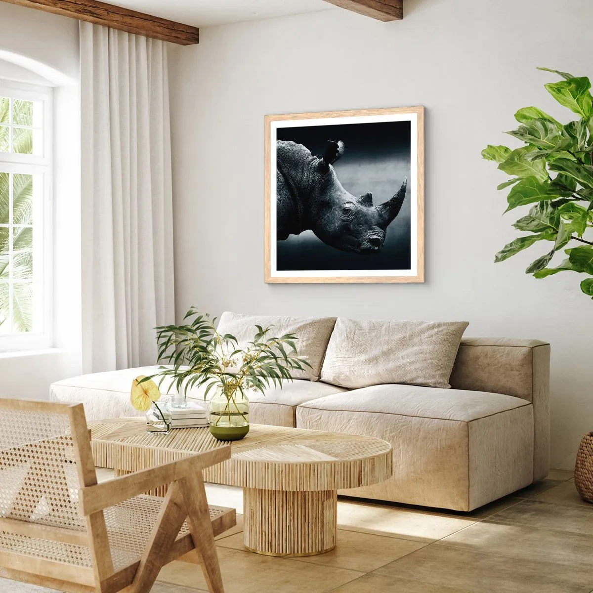 Plakat i ramme af lyst egetræ - Højre profil - 40x40 cm
