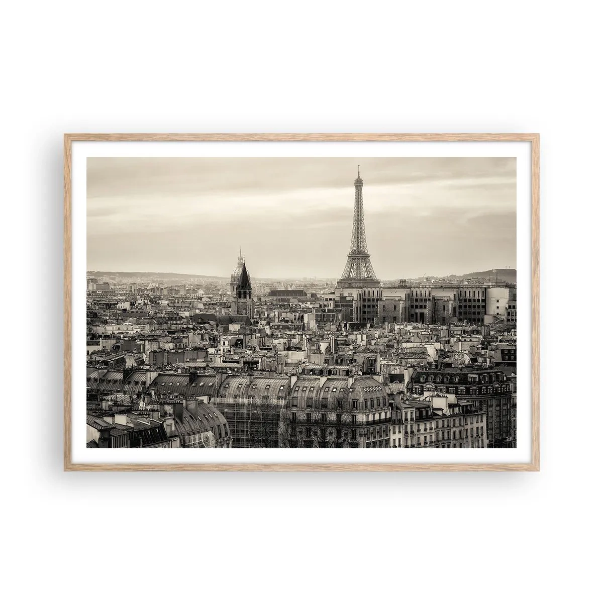 Plakat i ramme af lyst egetræ - Over Paris' hustage - 100x70 cm