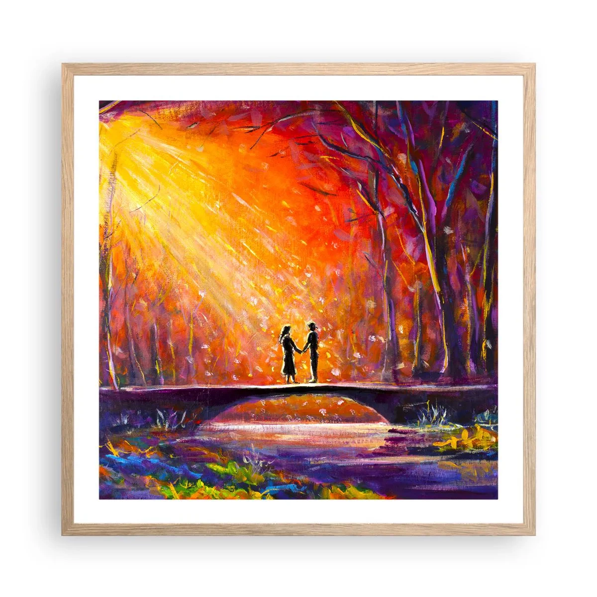 Plakat i ramme af lyst egetræ - Himlen elsker dem også - 60x60 cm